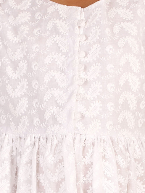 Girl's White Pure Cotton Chikankari Kurta